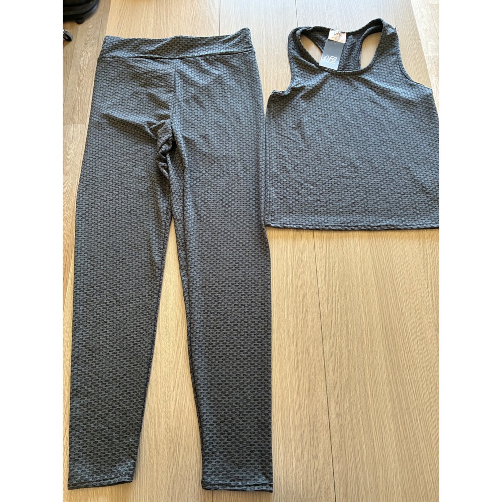 OFB Our Fashion Boutique Grey Honeycomb Scrunch Butt Leggings and Tank Set L/XL